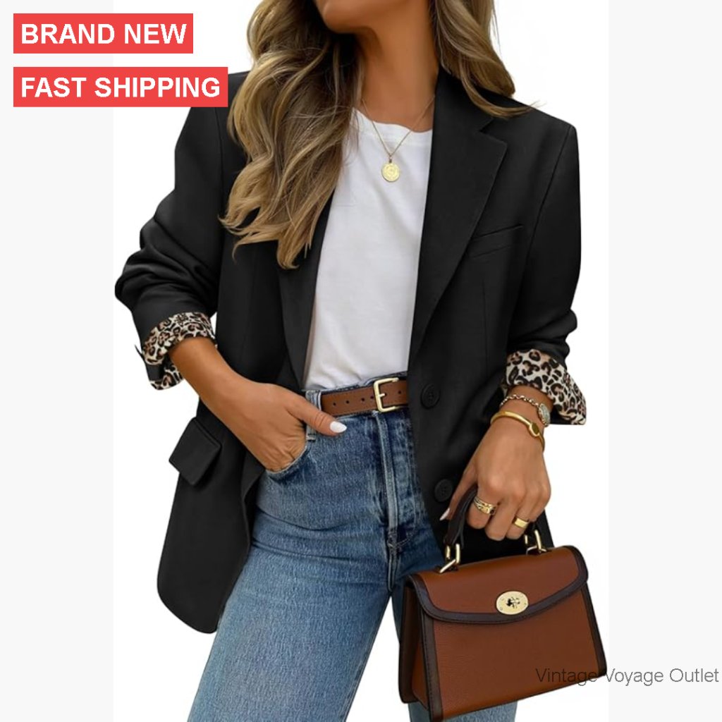 Women's Business Casual Blazer Long Sleeve Lapel Open Front Button Jacket